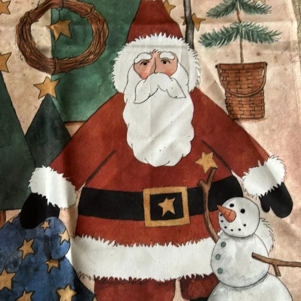 Set of 2 Decorative Christmas Flags Santa Manger Rustic Holiday Trees Peace
